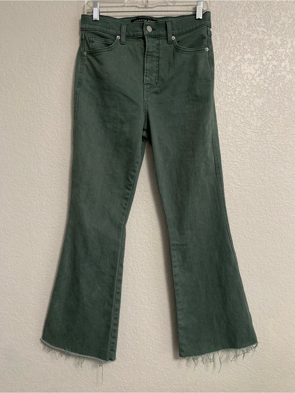 Veronica Beard Jeans Womens 28 Carson Ankle Flare High Rise Raw Hem Green Preppy - Picture 3 of 11